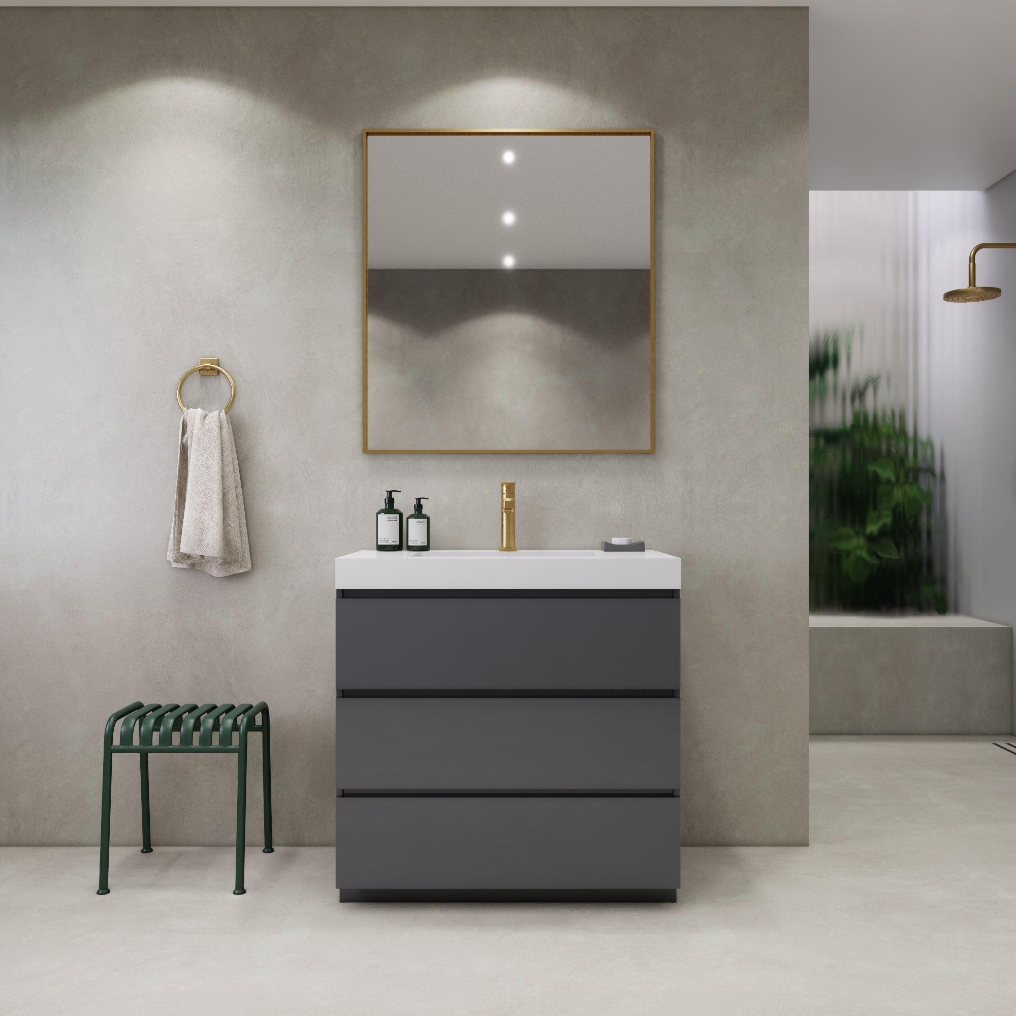 EA2- 36'' Ash Grey Modern Bathroom Vanity W/3 Drawers and Acrylic Sink