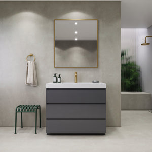 EA2- 42'' Dark Grey Oak Modern Bathroom Vanity W/3 Drawers and Acrylic Sink