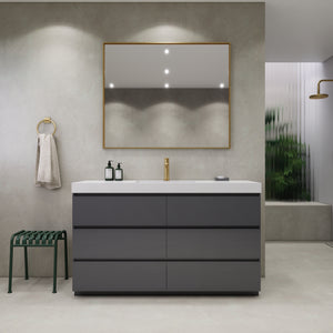 EA2- 60'' SINGLE Sink England Oak Modern Bathroom Vanity W/6 Drawers and Acrylic Sink