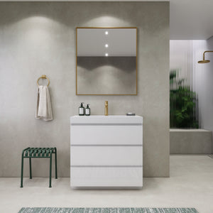 EA2- 36'' Ash Grey Modern Bathroom Vanity W/3 Drawers and Acrylic Sink