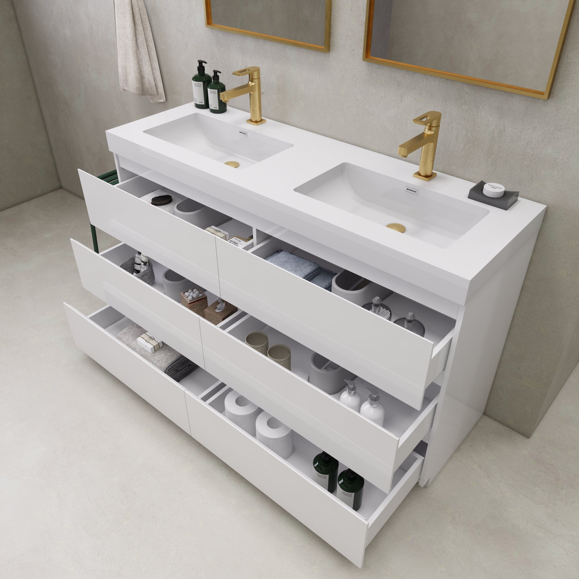 EA2- 60'' Double Sink Ash Grey Modern Bathroom Vanity W/6 Drawers and –  Elsa Bath Inc