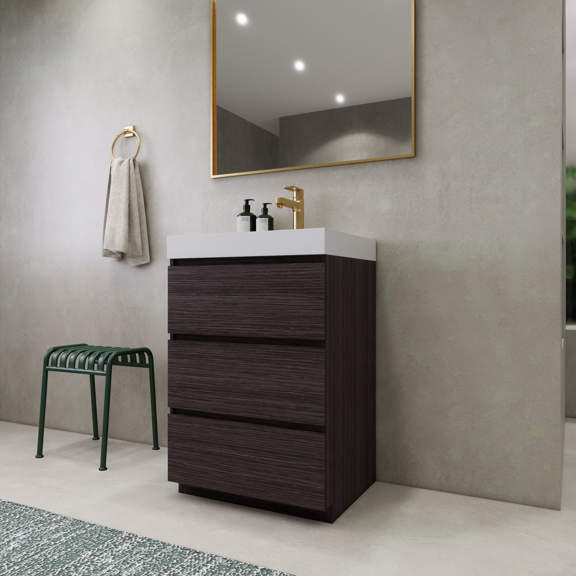 EA2- 24'' England Oak Modern Bathroom Vanity W/3 Drawers and Acrylic Sink