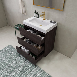 EA2- 30'' Concrete Grey Modern Bathroom Vanity W/3 Drawers and Acrylic Sink