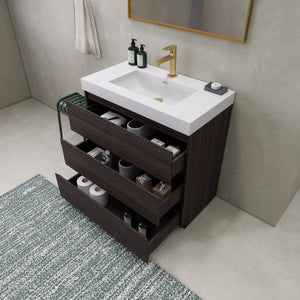 EA2- 36'' Ash Grey Modern Bathroom Vanity W/3 Drawers and Acrylic Sink