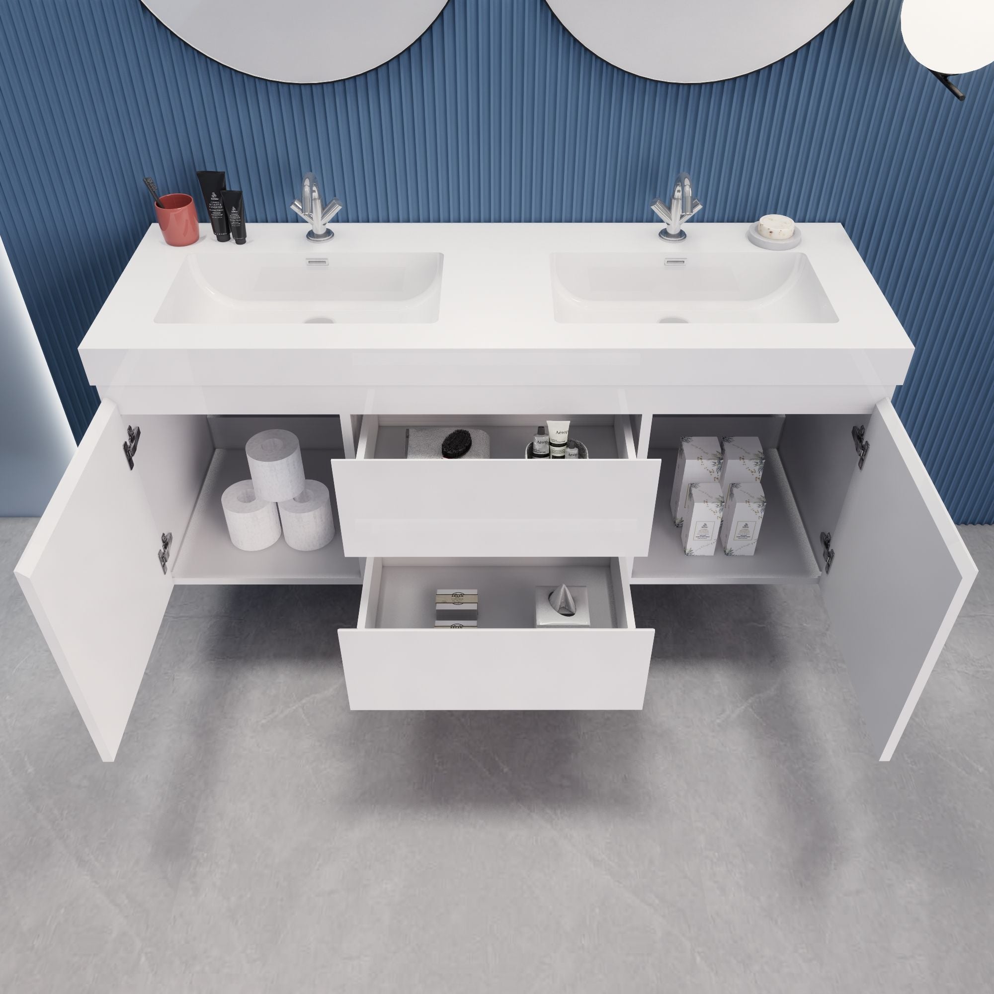 EB2 60 inch Double Floating Modern Bathroom Vanity