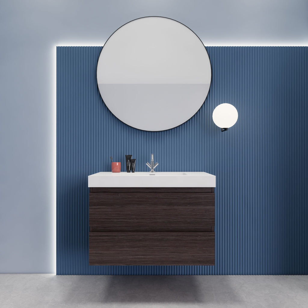 ELSA 36 WALL MOUNTED VANITY WITH REINFORCED ACRYLIC SINK (LEFT SIDE  DRAWERS) (ELSA36LWH)