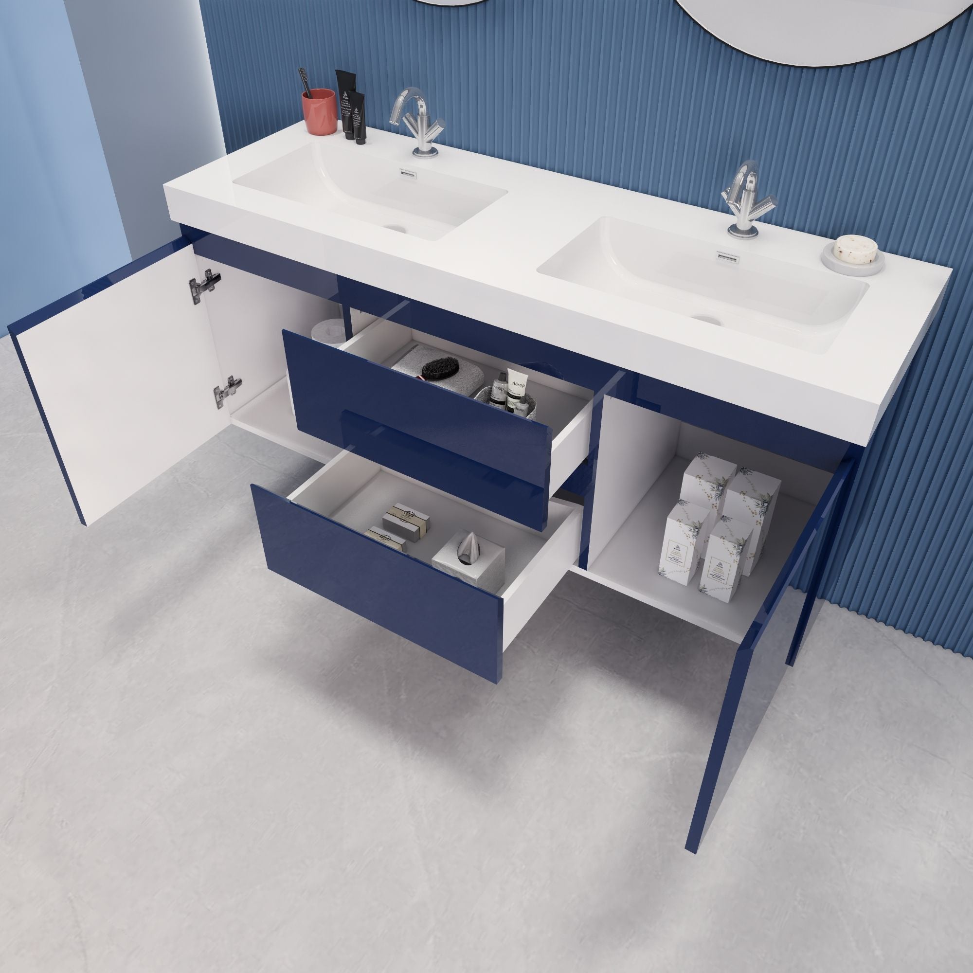 EB2 60 inch Double Floating Modern Bathroom Vanity