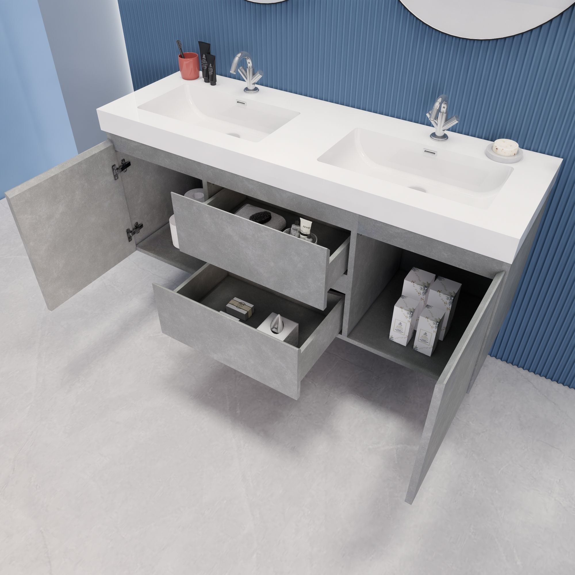 EB2 60 inch Double Floating Modern Bathroom Vanity