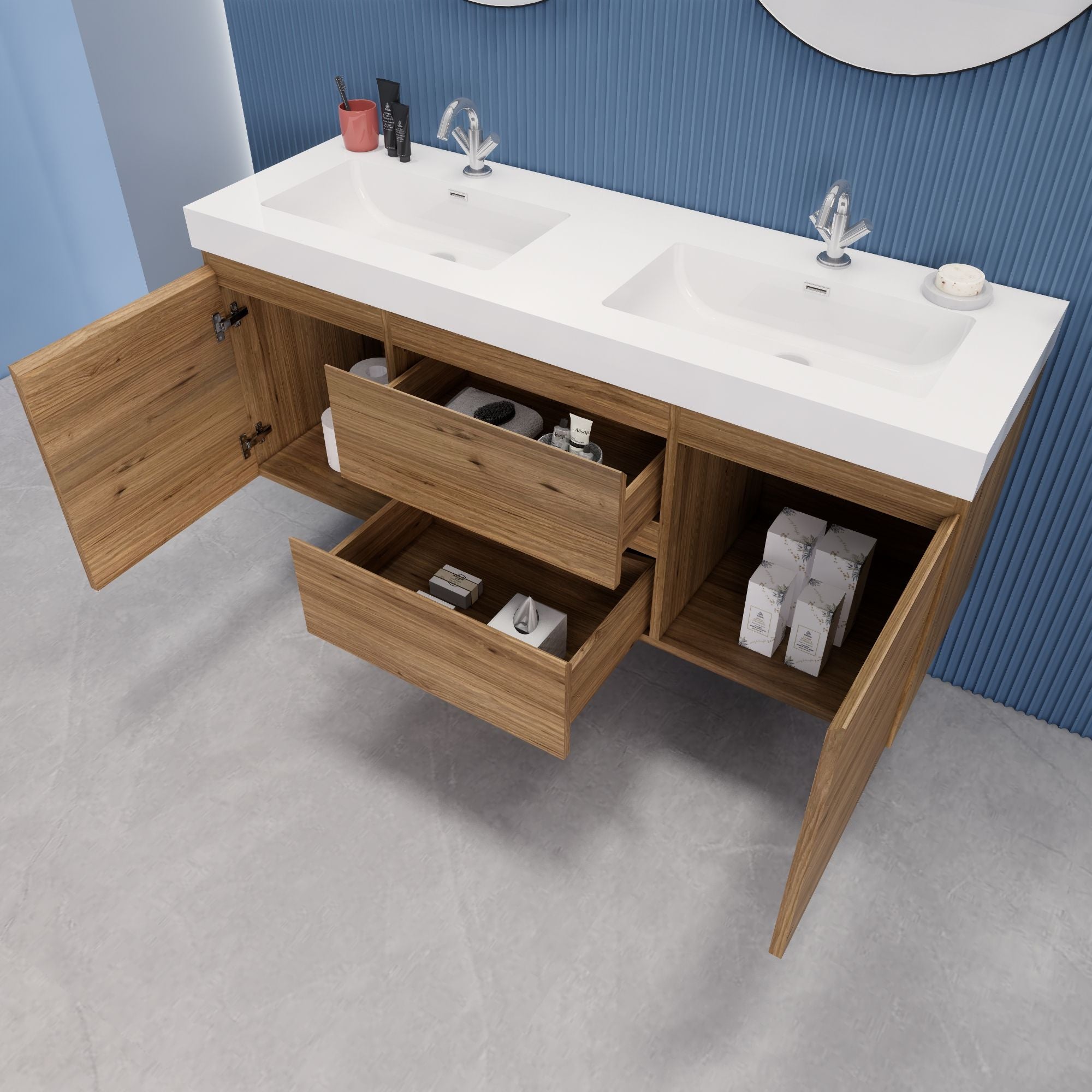 EB2 60 inch Double Floating Modern Bathroom Vanity