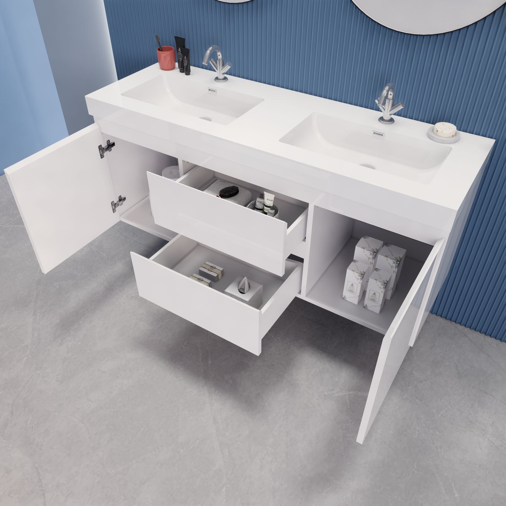 EB2 60 inch Double Floating Modern Bathroom Vanity