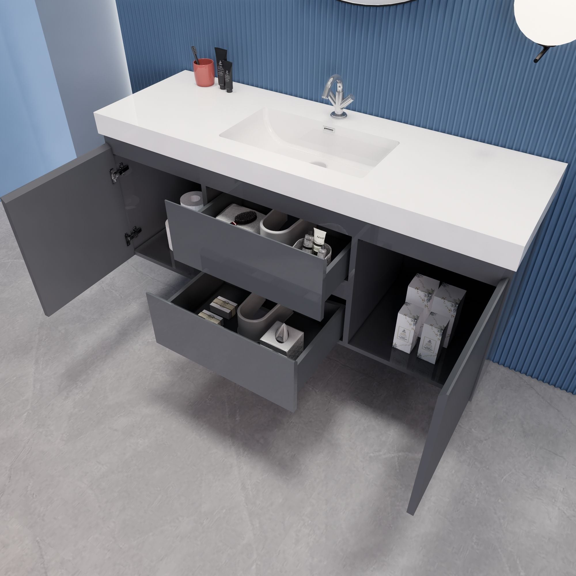 EB2 60 inch Single Floating Modern Bathroom Vanity