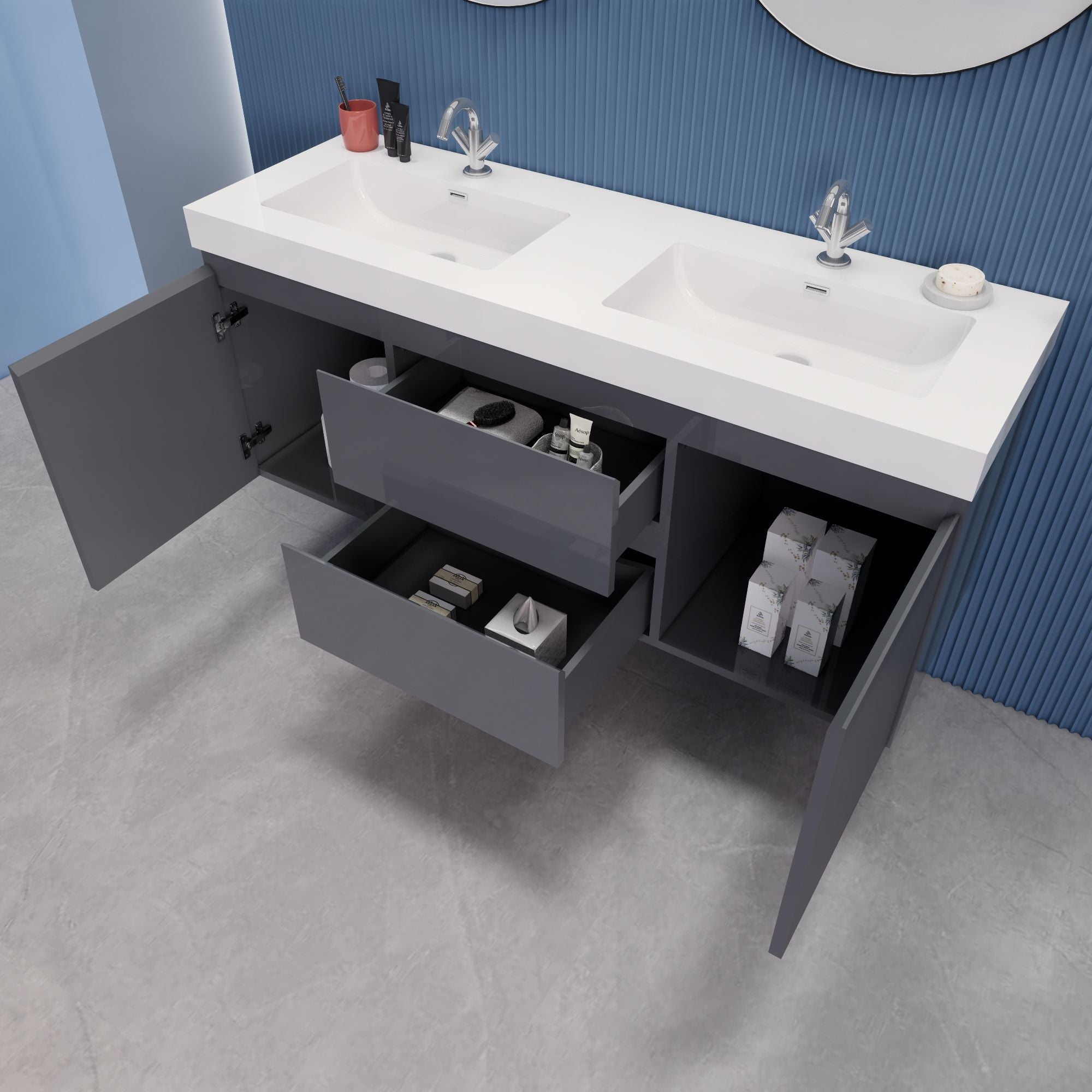 EB2 60 inch Double Floating Modern Bathroom Vanity