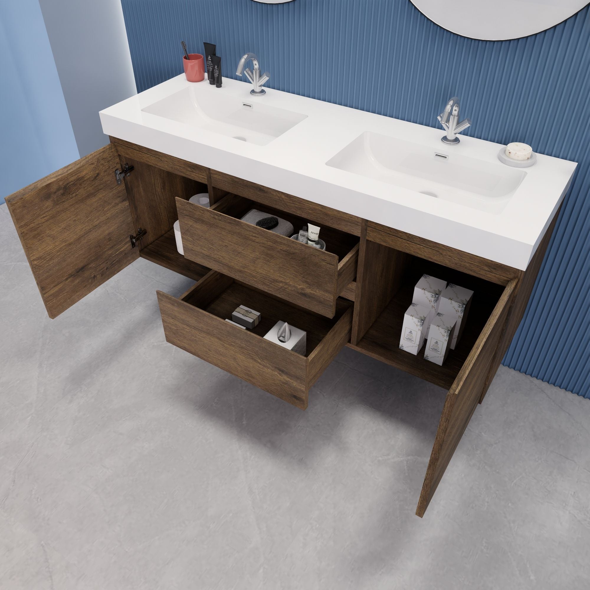 EB2 60 inch Double Floating Modern Bathroom Vanity