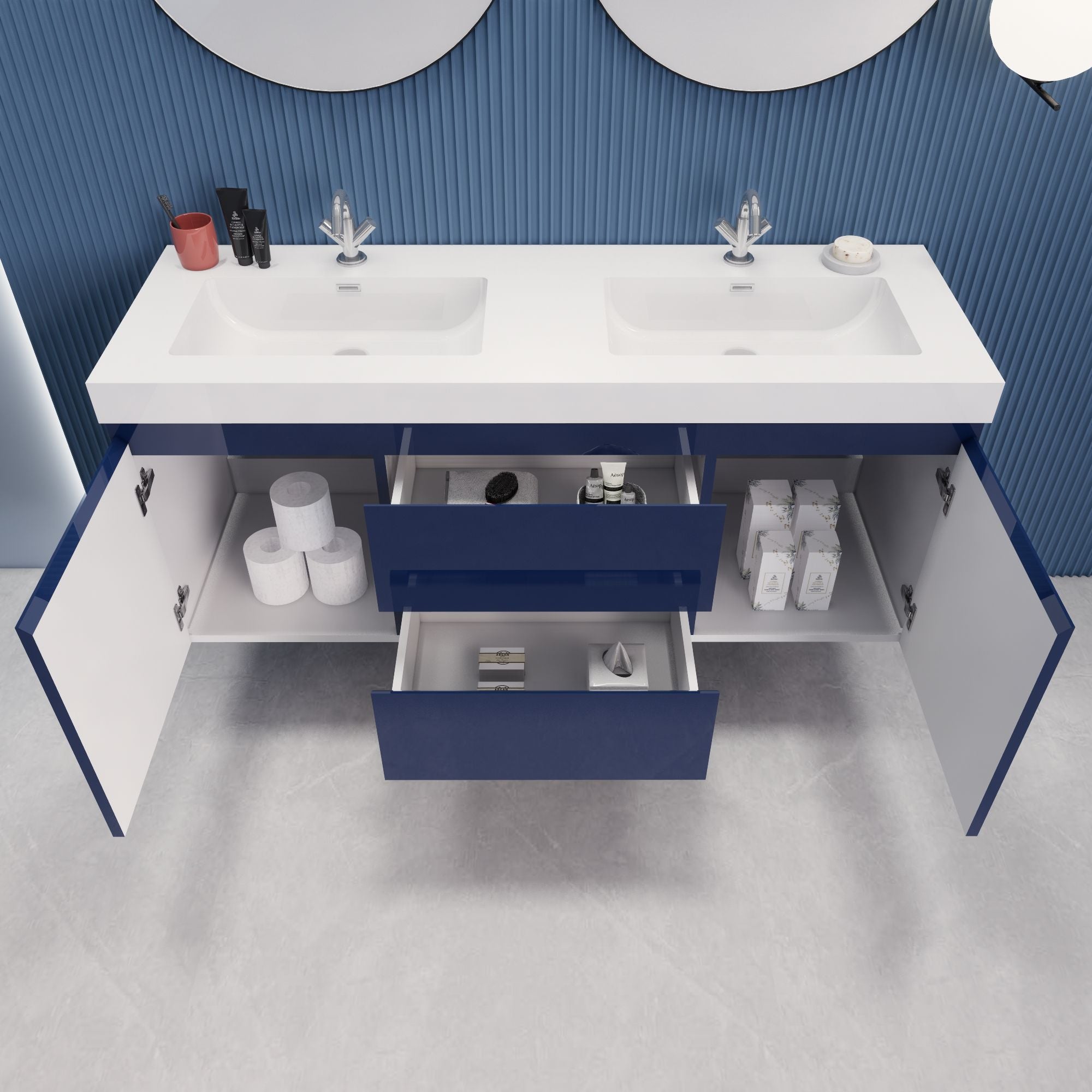 EB2 60 inch Double Floating Modern Bathroom Vanity