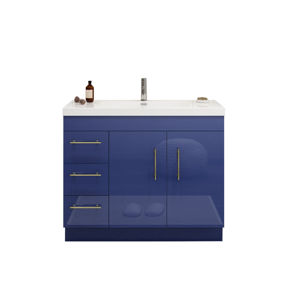 Elsa 42 inch Free Standing Modern Bathroom Vanity with Left Side Drawers