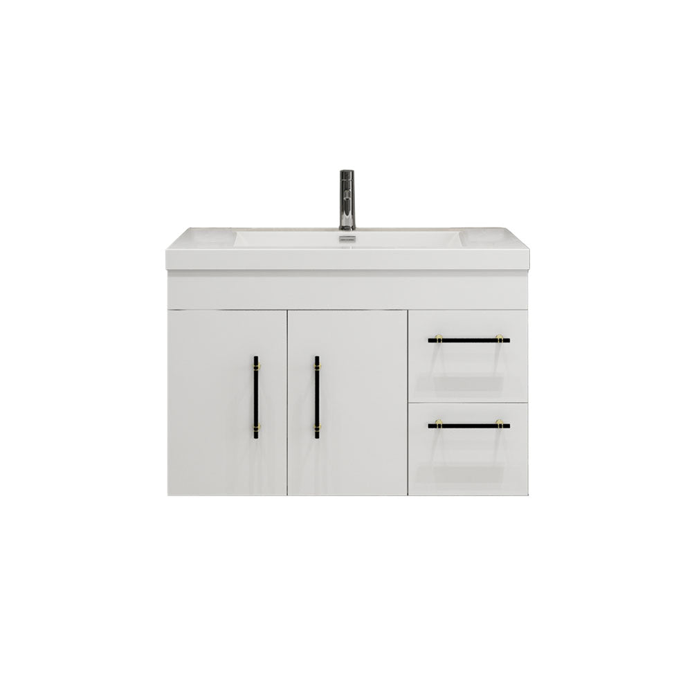 Elsa 36 inch Wall Mounted Modern Bathroom Vanity with Right Side Drawers