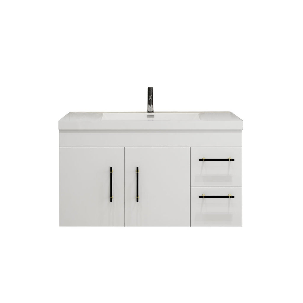 Elsa 42 inch Wall Mounted Modern Bathroom Vanity with Right Side Drawers