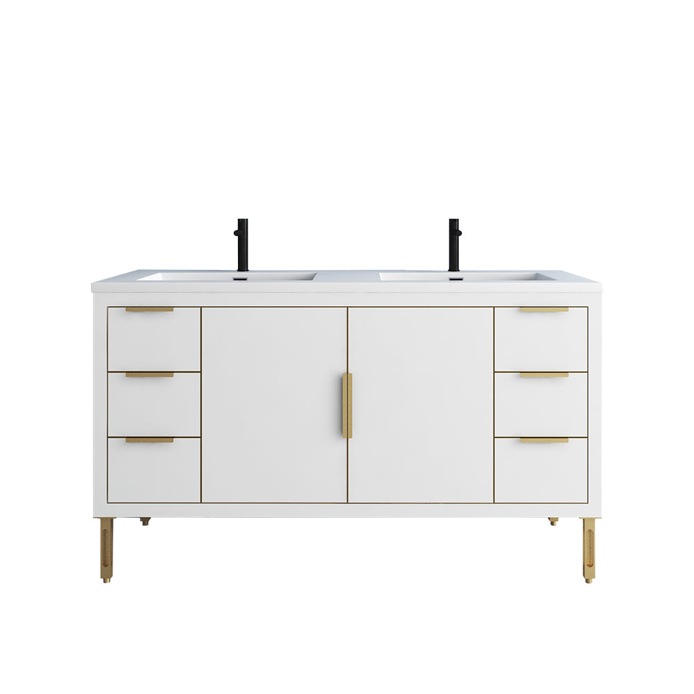 MILAN 72" GLOSSY WHITE FREESTANDING VANITY WITH REINFORCED ACRYLIC SINKS