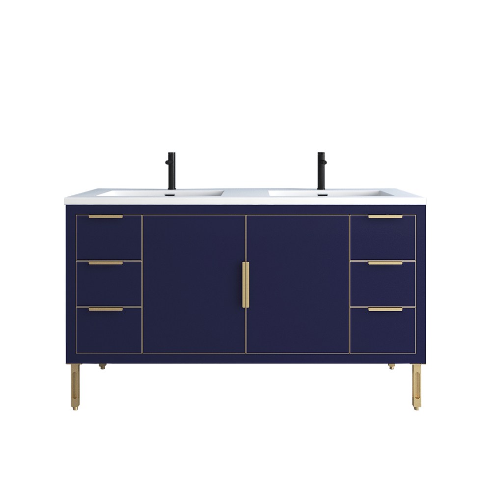 MILAN 72" GLOSSY NIGHT BLUE FREESTANDING VANITY WITH REINFORCED ACRYLIC SINKS